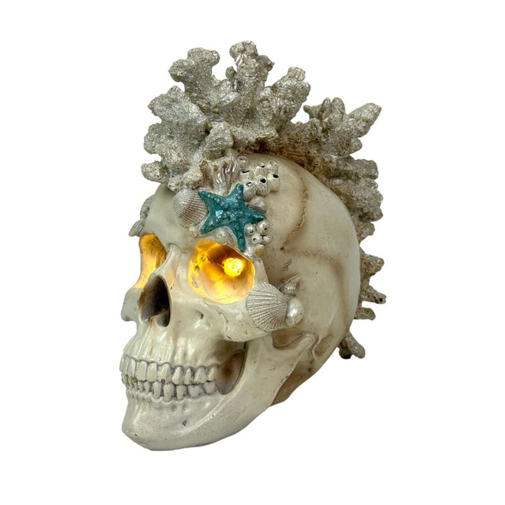 Illuminated Coastal Statue LED Eyes Coral Resin 7.5 Inch Gothic Decor
